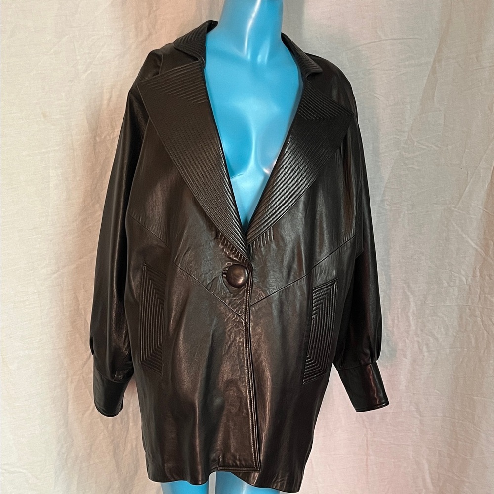 Black Bat Wing  Stitched Punk Goth New Wave Vintage Soft Leather Jacket M